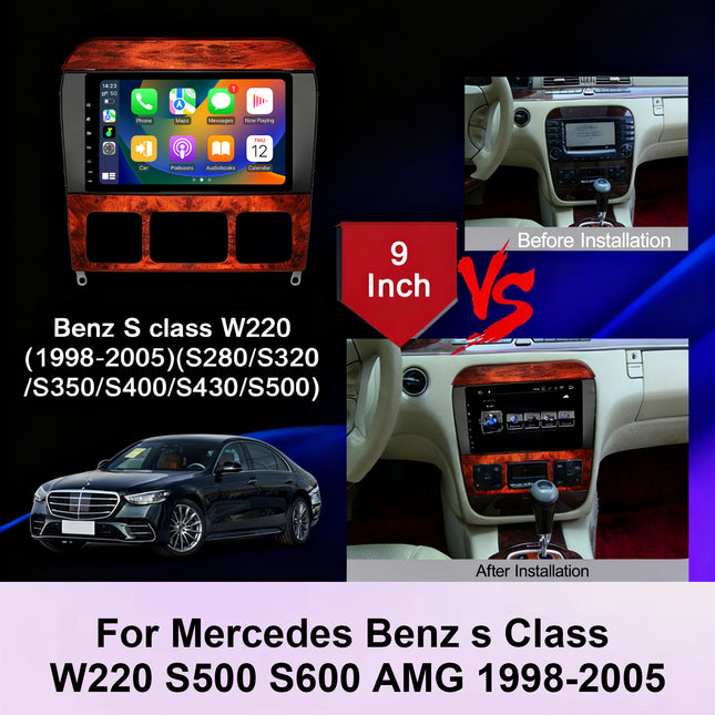 Qualcomm 8 Core Android 15 Car Stereo for Mercedes Benz S Class W220 S280/S320/S350/S400/S430/S500/S600 AMG 1998-2005 7 Inch Touch Screen Wireless CarPlay GPS GPS Bluetooth WiFi