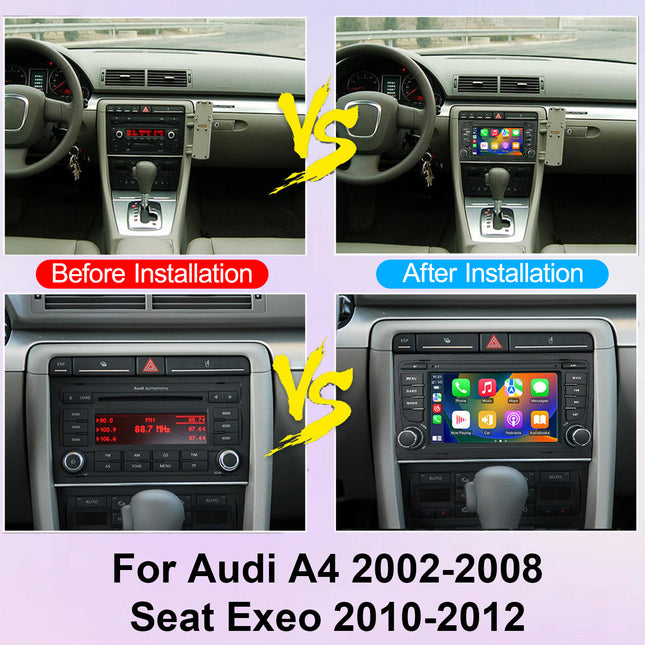 For Audi A4 2002-2008/Seat Exeo 2010-2012 7 inch Qualcomm 8-Core Android 15 HD Touch Screen with Wireless CarPlay Android Auto GPS Bluetooth WiFi