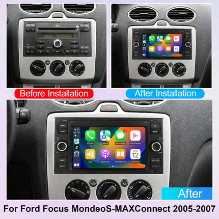 Android 15 Car Radio Stereo with Wireless CarPlay Android Auto,  7 Inch HD Touch Screen for Ford Focus/Mondeo/S-MAX/Connect 2008-2011, Bluetooth GPS Navigation,WiFi,SWC