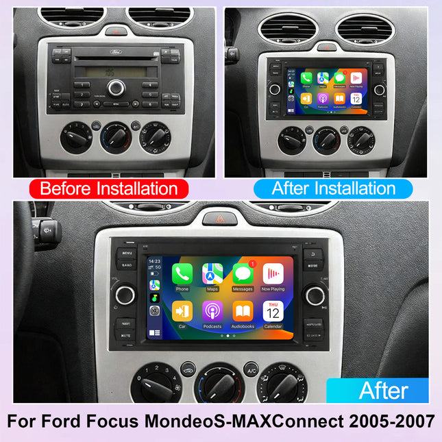 Android 15 Car Radio Stereo with Wireless CarPlay Android Auto,  7 Inch HD Touch Screen for Ford Focus/Mondeo/S-MAX/Connect 2008-2011, Bluetooth GPS Navigation,WiFi,SWC