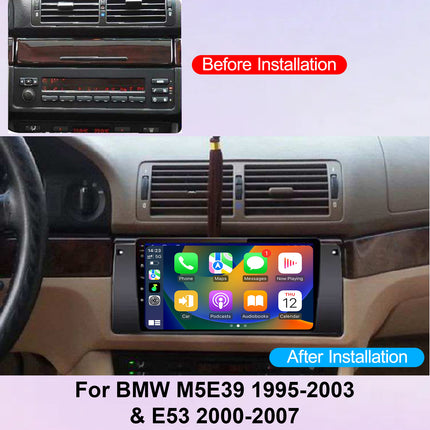 Car Stereo for BMW M5/E39 1995-2003 & E53 2000-2007 with 9 Inch Touch Screen Qualcomm 8 Core Android 15 Wireless CarPlay, GPS WiFi Bluetooth