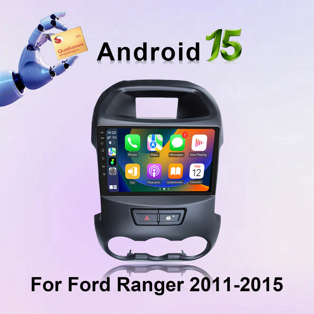 9 Inch Touch Screen Qualcomm 8 Core Android 15 Car Radio: Made for Ford Ranger 2011-2015, Bringing Wireless CarPlay/Android Auto GPS Navigation WIFI Bluetooth FM