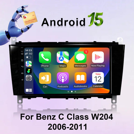 8 Inch Qualcomm 8 Core Android 15 Car Stereo for Benz C Class W204 2006-2011 with Wireless CarPlay,  WiFi Bluetooth FM GPS