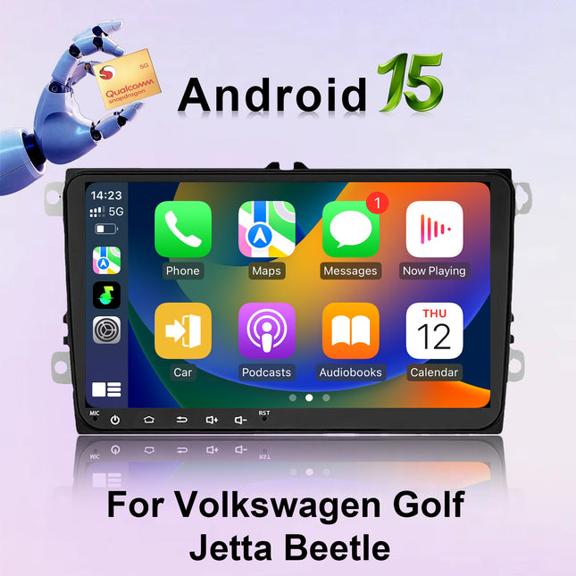 Powered by Qualcomm 8 Core, Android 15 9 Inch Car Radio, fits Volkswagen Golf/Jetta/Beetle with Wireless CarPlay/Android Auto WIFI Bluetooth GPS Navigation