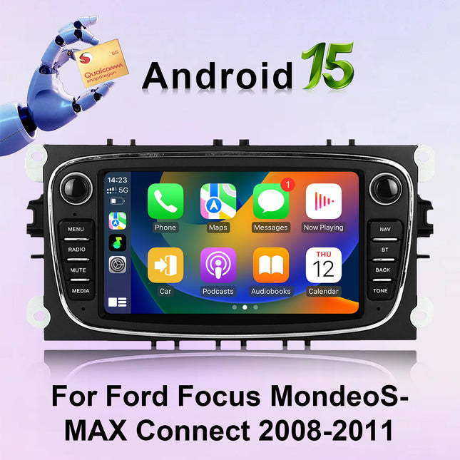 Car Radio Stereo for Ford Focus/Mondeo/S-MAX/Connect 2005-2007, 7 inch 1080P Touch Screen Android 15 Car Stereo with Wireless CarPlay Android Auto, Bluetooth, GPS, WiFi, FM, HD Backup Camera
