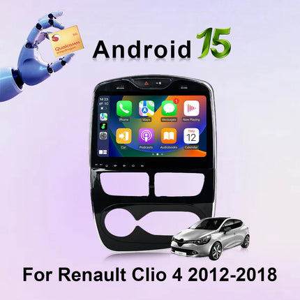 For Renault Clio 4 2012-2018 Android 15 10.1 Inch Car Radio with Qualcomm 8 Core, Supporting Wireless CarPlay/Android Auto WiFi Bluetooth GPS Navigation Backup Camera