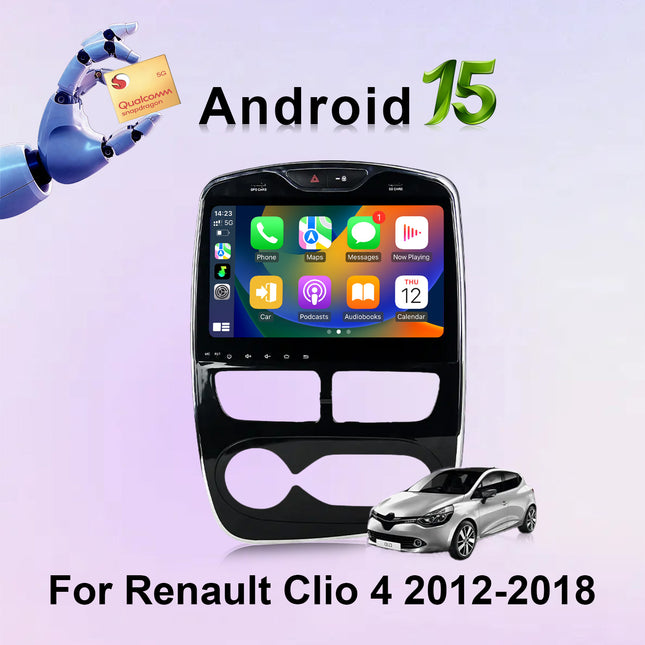 For Renault Clio 4 2012-2018 Android 15 10.1 Inch Car Radio with Qualcomm 8 Core, Supporting Wireless CarPlay/Android Auto WiFi Bluetooth GPS Navigation Backup Camera