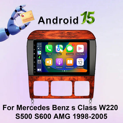 Qualcomm 8 Core Android 15 Car Stereo for Mercedes Benz S Class W220 S280/S320/S350/S400/S430/S500/S600 AMG 1998-2005 7 Inch Touch Screen Wireless CarPlay GPS GPS Bluetooth WiFi