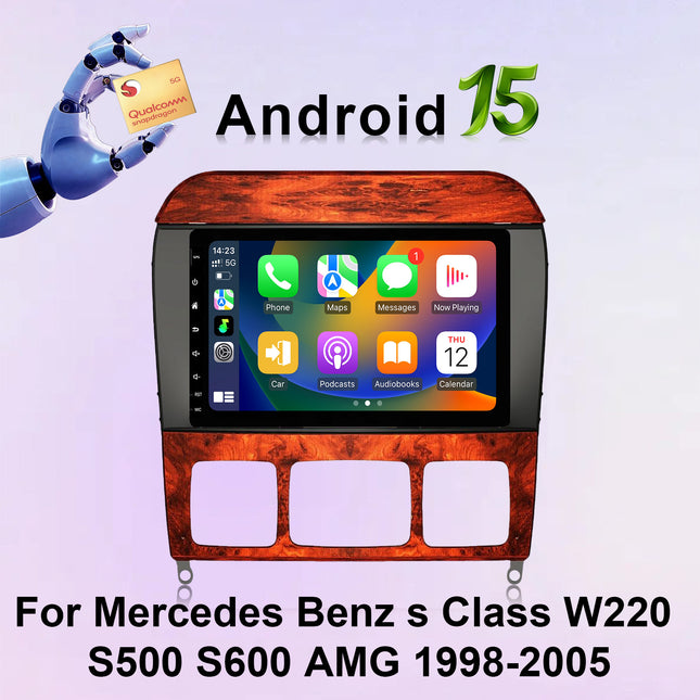 Qualcomm 8 Core Android 15 Car Stereo for Mercedes Benz S Class W220 S280/S320/S350/S400/S430/S500/S600 AMG 1998-2005 7 Inch Touch Screen Wireless CarPlay GPS GPS Bluetooth WiFi
