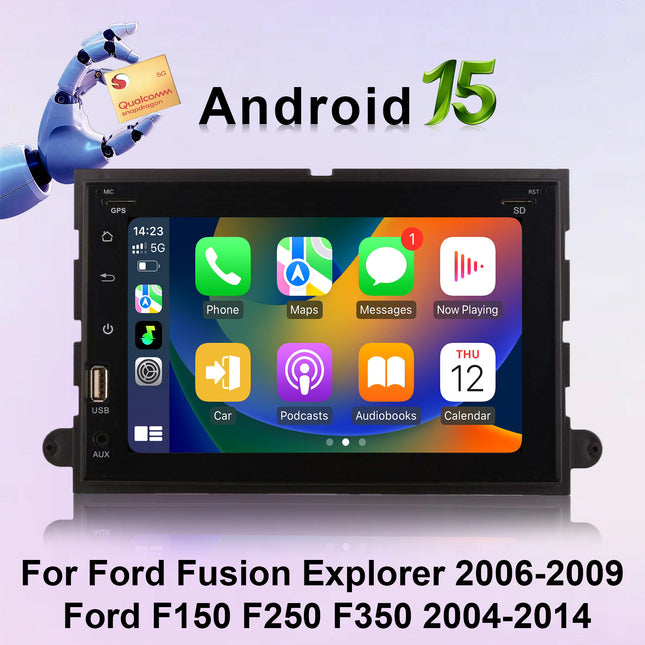 Android 15 Car Radio Stereo for Ford F150/F250/F350 2004-2014, 7 inch 1080P Touch Screen Car Stereo with Wireless CarPlay Andriod Auto, Bluetooth, GPS, SWC, WiFi, FM, HD Backup Camera