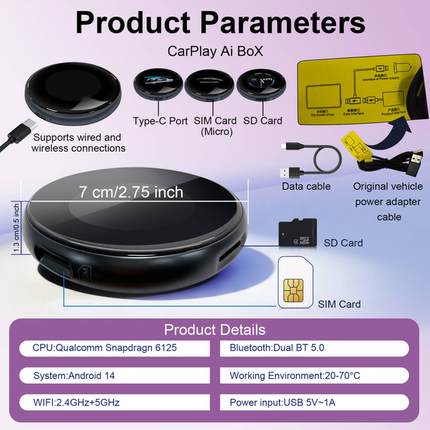 Qualcomm 6125 BMW AI Box Wireless Multimedia Carplay Adapter, Fast Car Video Box Plug & Play, Easy Setup,  supports Netflix/You,Tube/TikTok/SD card,and More for Cars with OEM Wired CarPlay/Android Auto