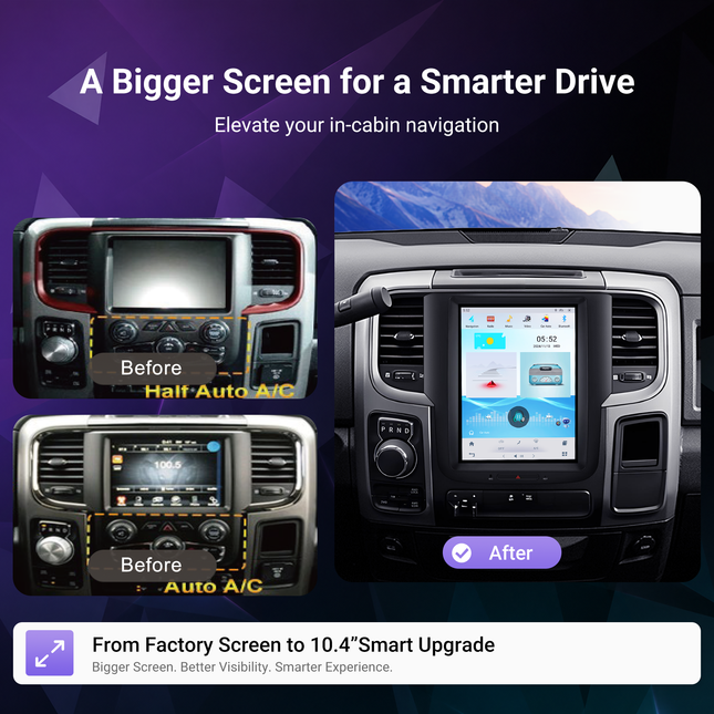 10.4" RAM 1500/2500/3500 Radio 2012–2018 | Auto A/C, CarPlay & Android Auto