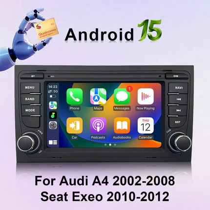 For Audi A4 2002-2008/Seat Exeo 2010-2012 7 inch Qualcomm 8-Core Android 15 HD Touch Screen with Wireless CarPlay Android Auto GPS Bluetooth WiFi