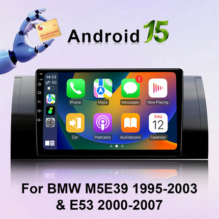 Car Stereo for BMW M5/E39 1995-2003 & E53 2000-2007 with 9 Inch Touch Screen Qualcomm 8 Core Android 15 Wireless CarPlay, GPS WiFi Bluetooth