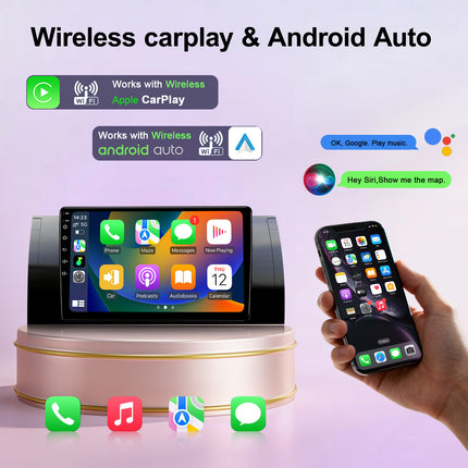 Car Stereo for BMW M5/E39 1995-2003 & E53 2000-2007 with 9 Inch Touch Screen Qualcomm 8 Core Android 15 Wireless CarPlay, GPS WiFi Bluetooth