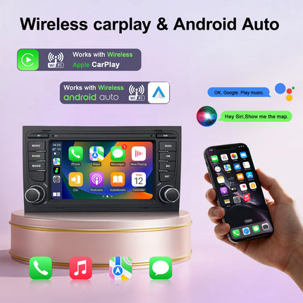 For Audi A4 2002-2008/Seat Exeo 2010-2012 7 inch Qualcomm 8-Core Android 15 HD Touch Screen with Wireless CarPlay Android Auto GPS Bluetooth WiFi