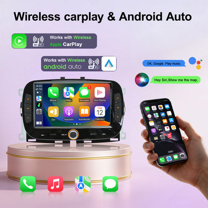 Qualcomm 8 Core Android 15 7 Inch Car Stereo for FIAT 500L 2016-2019, Android 15 with Wireless CarPlay Android Auto GPS Bluetooth WiFi FM