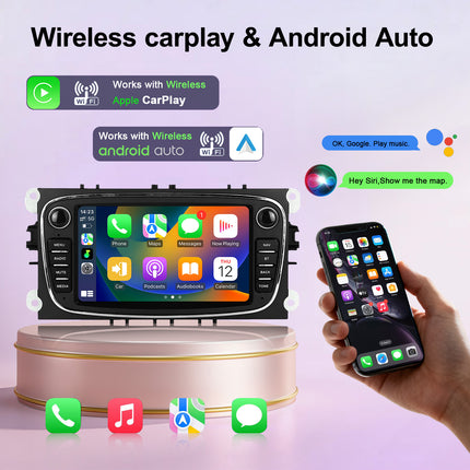 Car Radio Stereo for Ford Focus/Mondeo/S-MAX/Connect 2005-2007, 7 inch 1080P Touch Screen Android 15 Car Stereo with Wireless CarPlay Android Auto, Bluetooth, GPS, WiFi, FM, HD Backup Camera