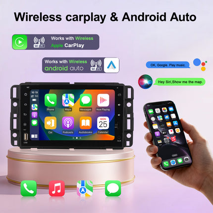 Car Radio Stereo for Chevy Silverado 2007-2013 GMC Sierra Yukon Tahoe Buick Enclave, Android 15 7 Inch HD Screen Touch Screen with CarPlay Android Auto Bluetooth GPS Navigation