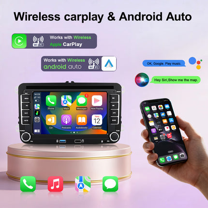 Qualcomm 8 Core Android 15 with 7 Inch Touch Screen Car Stereo for Volkswagen Golf/Jetta with Wireless CarPlay WIFI GPS Bluetooth FM GPS DSP