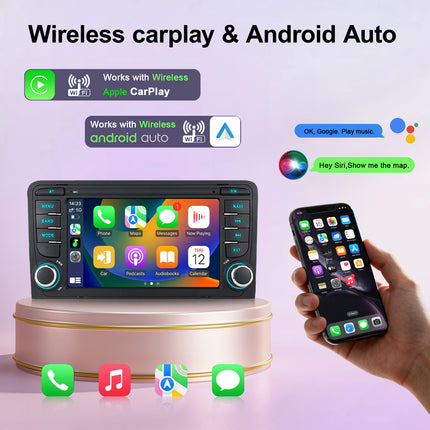Car Radio for Audi A3 2003-2012/S3 2006-2012/RS3 2011-2012, Boasts Android 15 7 inch Touch Screen Wireless CarPlay/Android Auto WIFI Bluetooth GPS Navigation