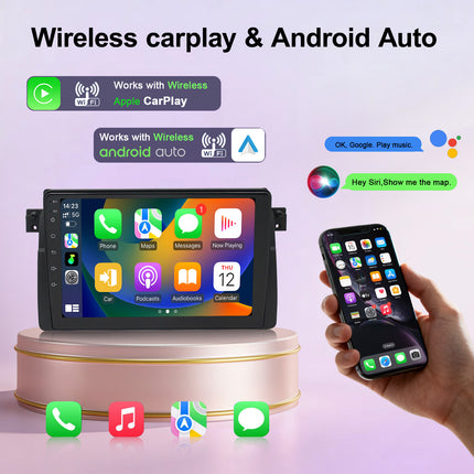 BMW 3 Series/E46/M3 1998-2005 Upgrade Car Stereo: 9 Inch Qualcomm 8 Core Android 15 with Wireless CarPlay Android Auto WiFi Bluetooth GPS