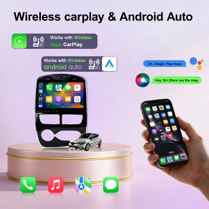 For Renault Clio 4 2012-2018 Android 15 10.1 Inch Car Radio with Qualcomm 8 Core, Supporting Wireless CarPlay/Android Auto WiFi Bluetooth GPS Navigation Backup Camera