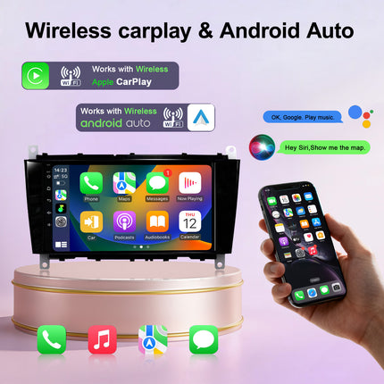 8 Inch Qualcomm 8 Core Android 15 Car Stereo for Benz C Class W204 2006-2011 with Wireless CarPlay,  WiFi Bluetooth FM GPS