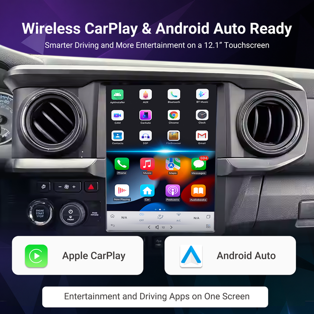 12.1" Toyota Tacoma / Hilux Android Radio 2016–2023 | CarPlay & Android Auto